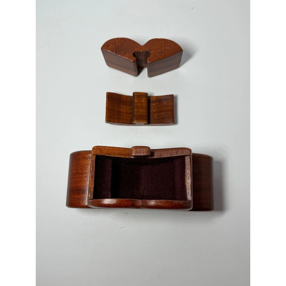 Handcrafted Heart Wooden Secret Puzzle Box Decorative Jewelry Trinket Case Brown